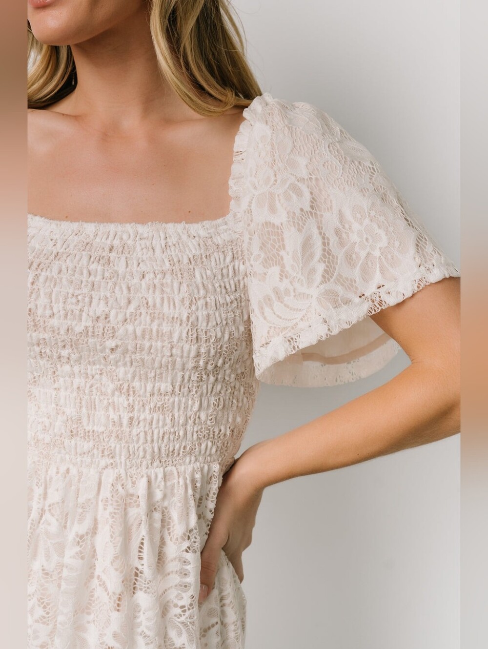 Baltic Born Aspen Smocked Lace Maxi Dress Summer Wedding Romantic White 3XL - Picture 8 of 10